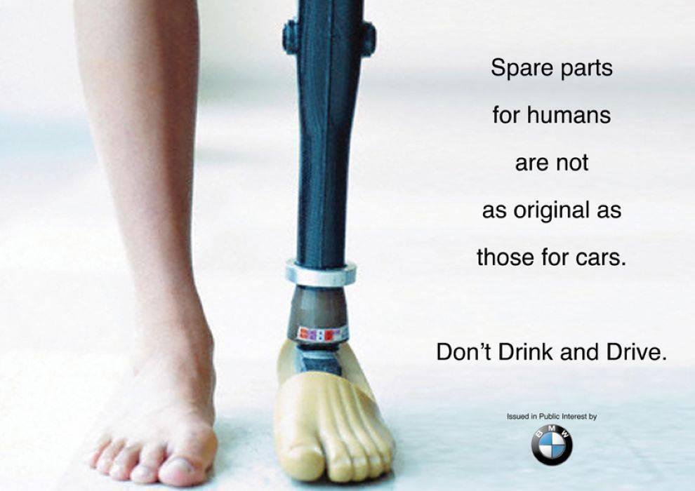 BMW ad shows prosthetic leg, comparing it to a car spare part